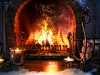 Magic Christmas fireplace. Magical background.