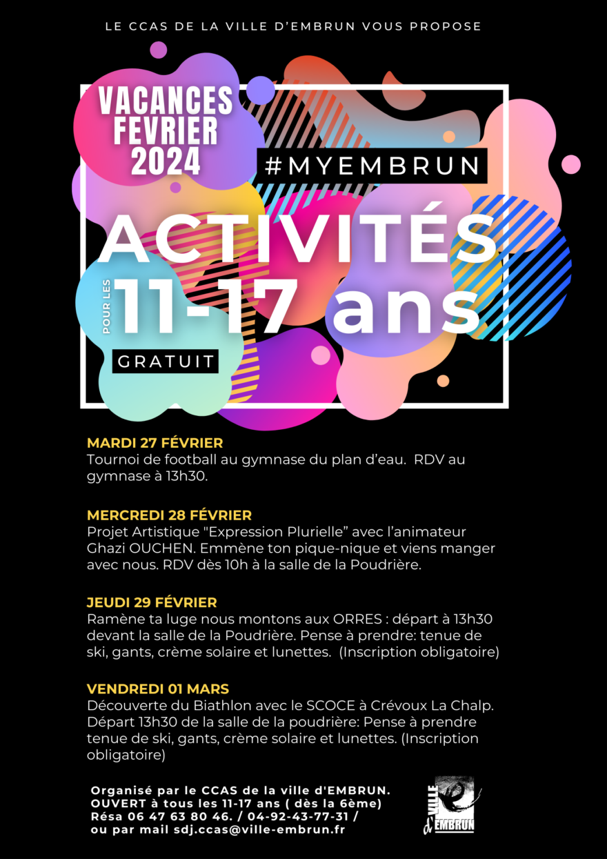 ACTIVITES JEUNES – CCAS Embrun – fevrier 2024 ACTIVITES JEUNES - CCAS Embrun - fevrier 2024