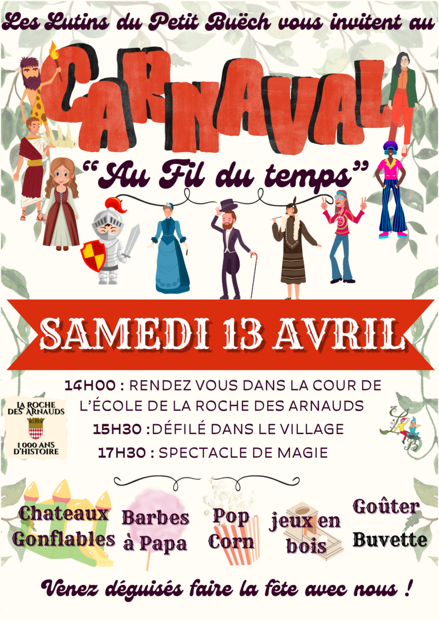 Affiche Carnaval 13 avril 2024 La Roche de Rame Affiche Carnaval 13 avril 2024 La Roche de Rame