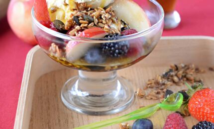 Caramel et Granola à l'huile d'olive Glace à la Vanille et Fruits d'été