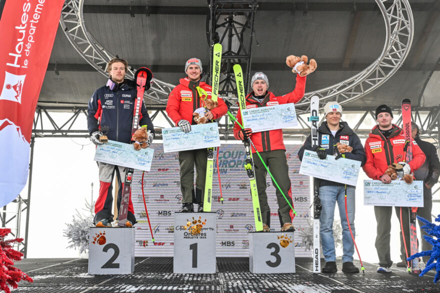 Podium Coupe d'Europe ski alpin Orcières - 31 janvier 2025 ©Gilles Baron