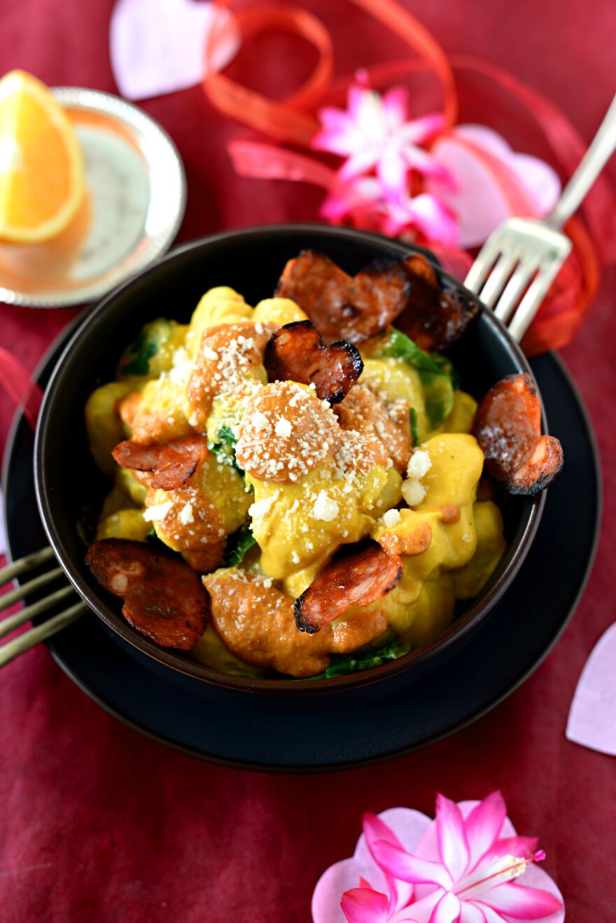 Gnocchis à la crème de courge et chorizo grillé Gnocchis à la crème de courge et chorizo grillé