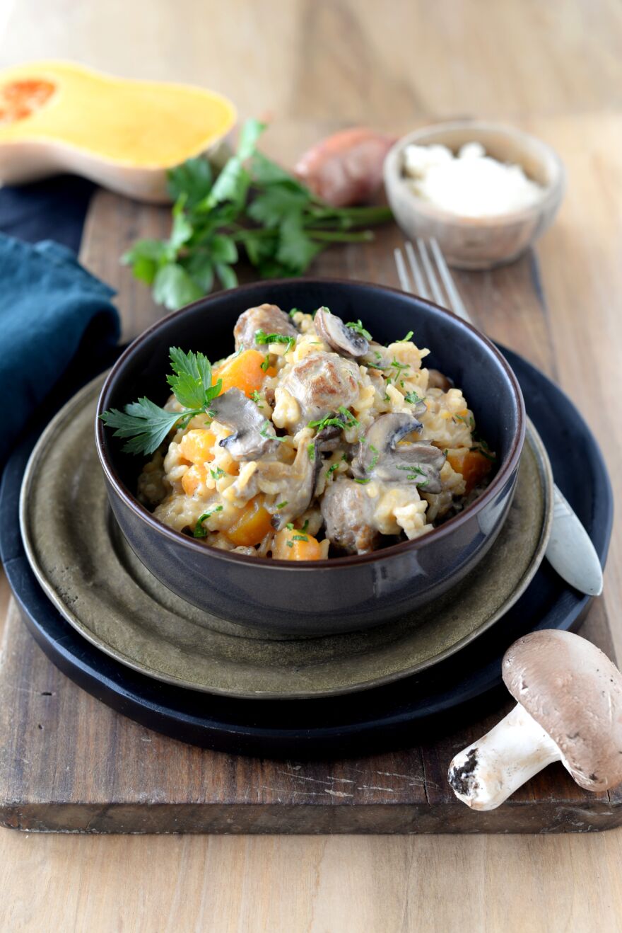 Risotto aux champignons, courge et saucisses – Dou Fanny Risotto aux champignons, courge et saucisses - Dou Fanny
